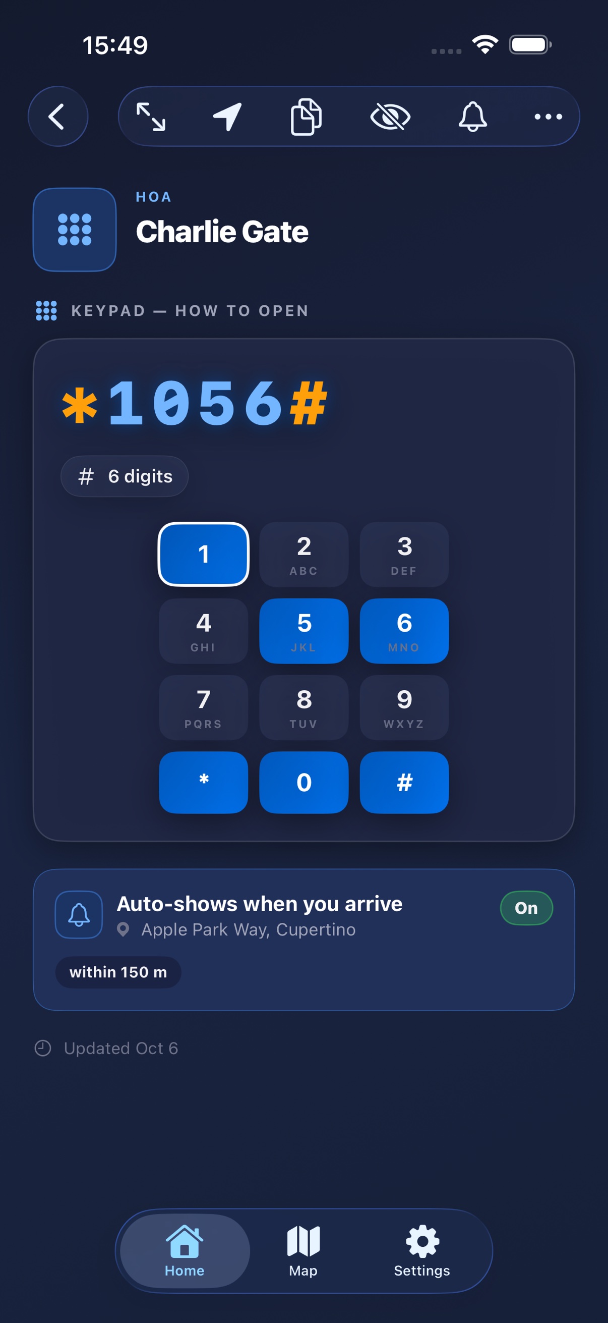 Gate Code on iPhone showing a gate's code